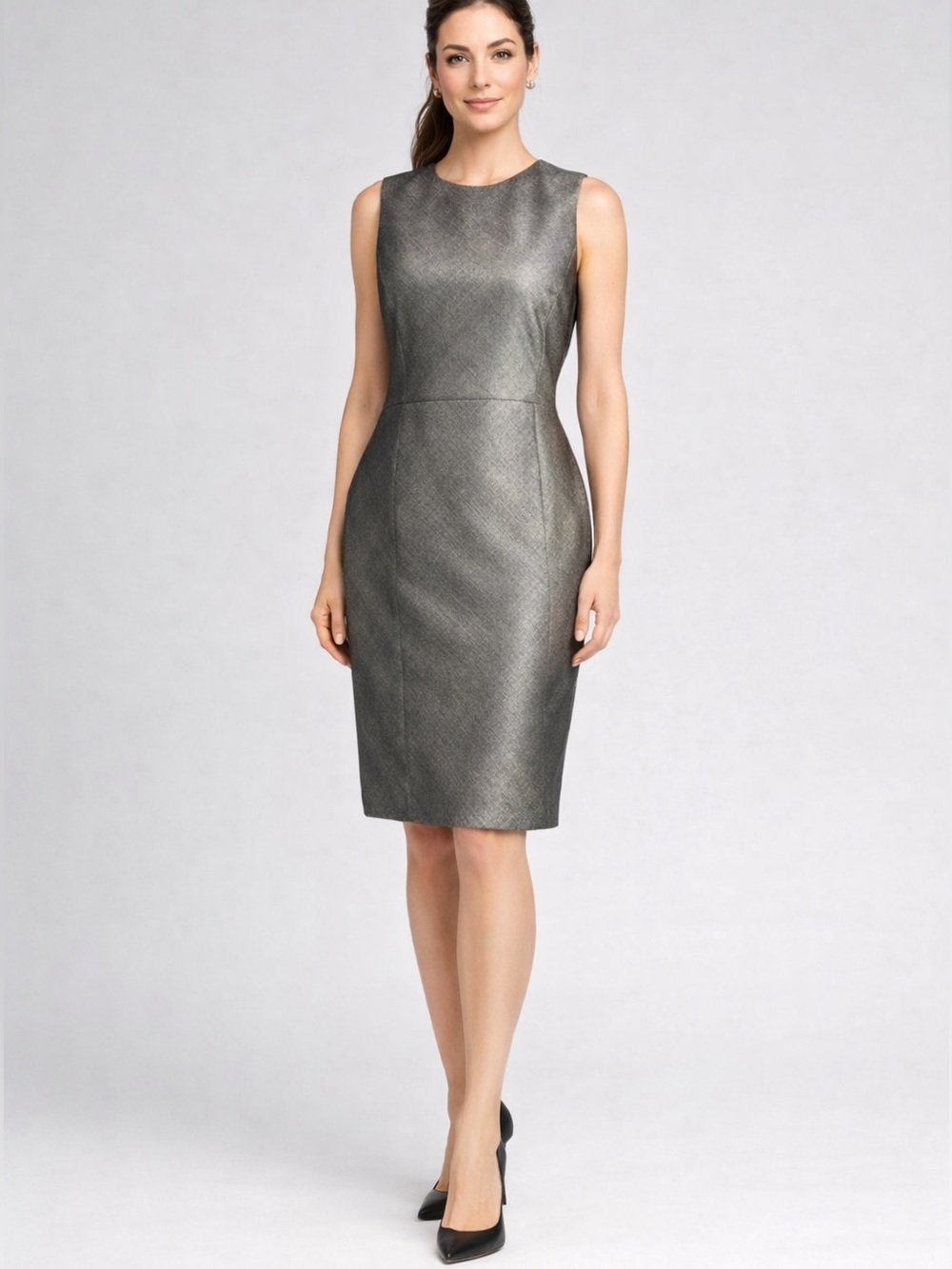 Theory Metallic Sheath Dress 4 Office Siren Quiet Luxury Corporate Chic